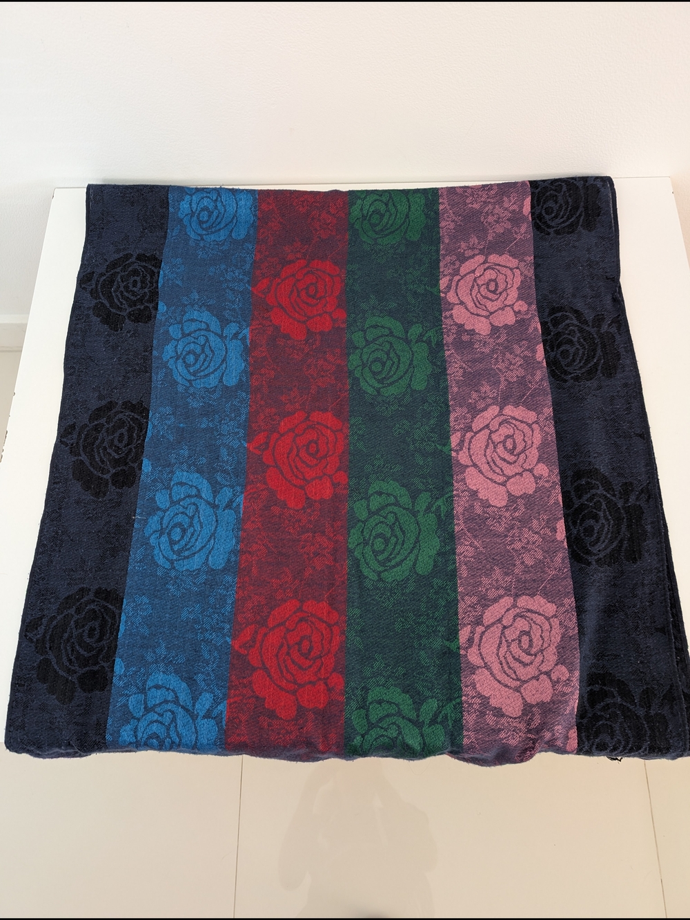 Woven Floral Shawl Multicolor Rose Jacquard Pattern Fringe Edges Oversize Scarf - Picture 4 of 7